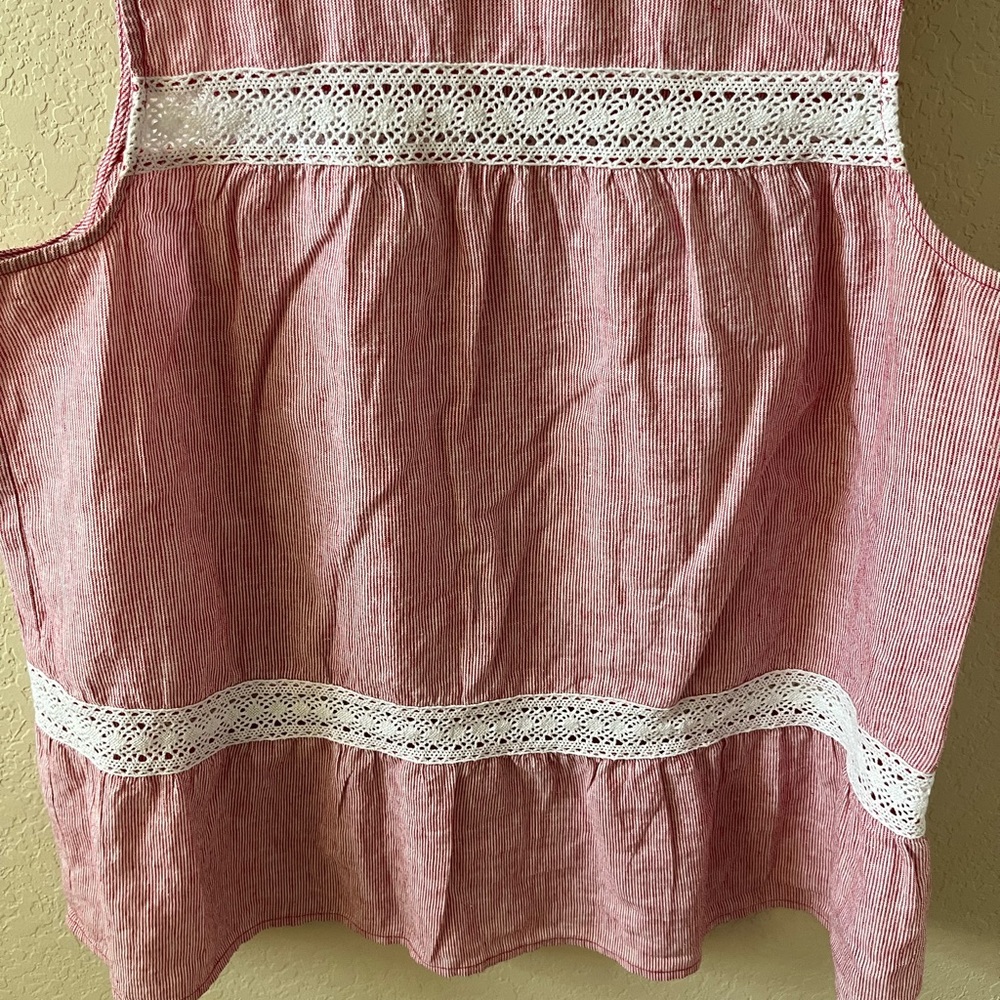 Michael Kors Women’s Sleeveless Peplum Top Size M Pink White Striped Lace - Picture 5 of 12